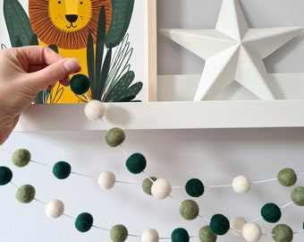 Green Jungle Nursery Decor - Safari Felt Ball Garland