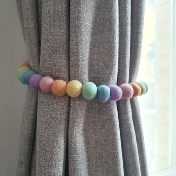 Curtain Tie Backs - Pastel Rainbow Felt Ball - Pom Pom Curtain Decoration