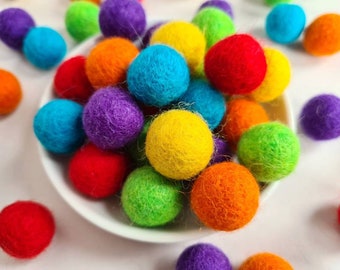 Rainbow Loose Felt Balls - 2cm Pom Poms - DIY Crafts