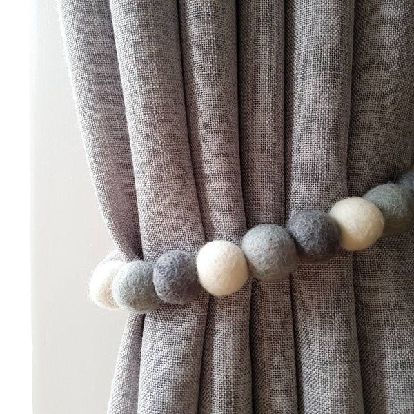 Monochrome Grey Pom Pom Curtain Tie Backs