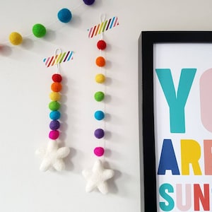 Rainbow Pom Pom and Star Hanging