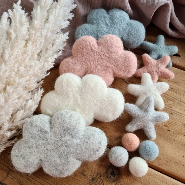 Felt Craft Clouds - Craft Accessories - Needle Felted Wool - Available Individually