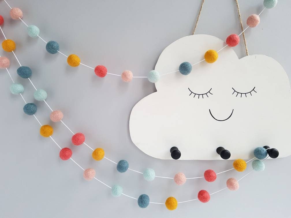 Nursery Decor - Pom Pom Garland - Coral, Mustard, Peach, Teal and Min…