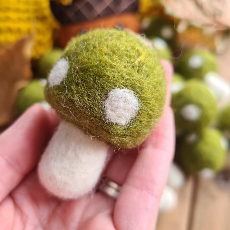 Felt Woodland Toadstools Loose or Hanging Mushroom Craft Decoration Autumn Decor Olive