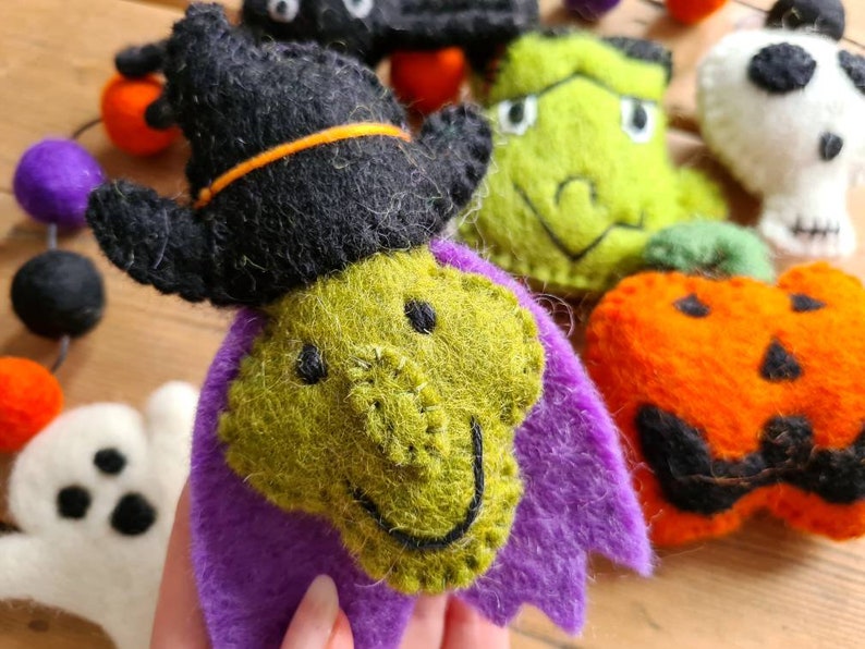 Halloween Tiered Tray Decorations Felt Witch, Pumpkin, Monster, Skeleton, Ghost, Spider and Garland Witch