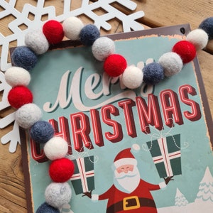 Christmas Felt Ball Garland - Nordic Grey and Red Festive Decor