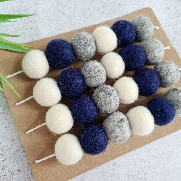 Navy and Grey Felt Ball Garland