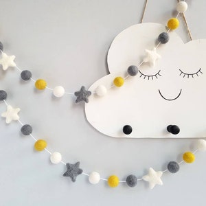 Grey And Mustard Yellow Pom Pom and Star Garland