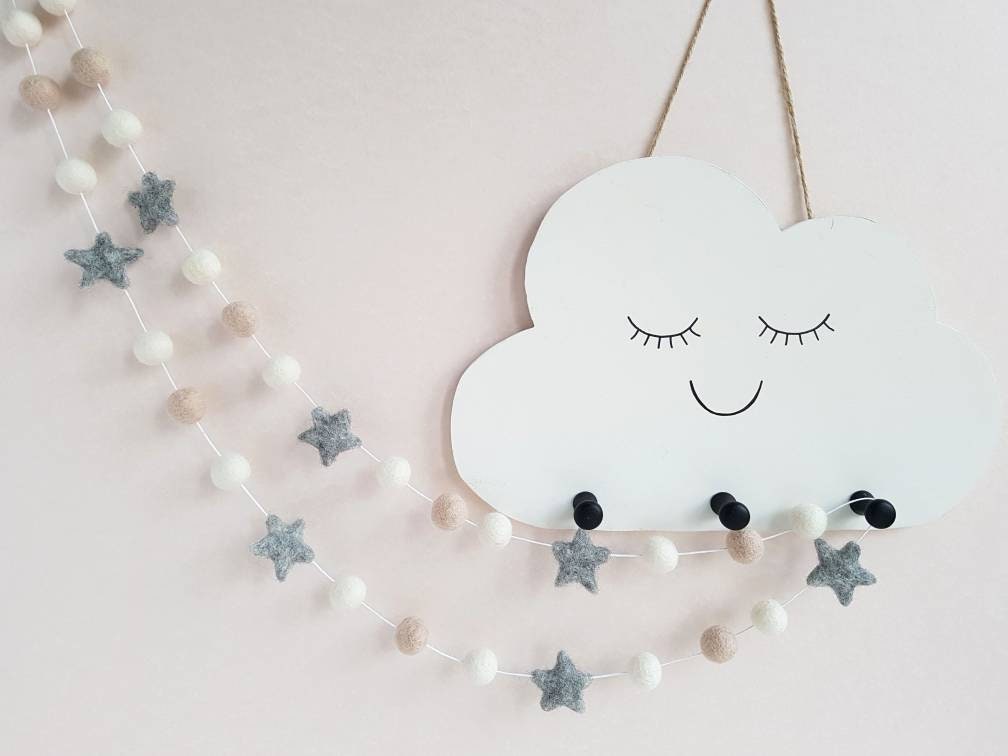 Gender Neutral Nursery Decor - Felt Ball Pom Pom and Star Garland