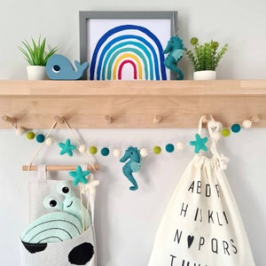 Turquoise Seahorse Garland - Felt Ocean Nursery Decor - Under The Sea Bedroom - Nautical Theme