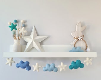 Blue Cloud and Star Garland - Felt Nursery Decor