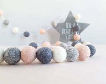 Peach Grey Pom Pom Garland - Peach and Grey Nursery Decor