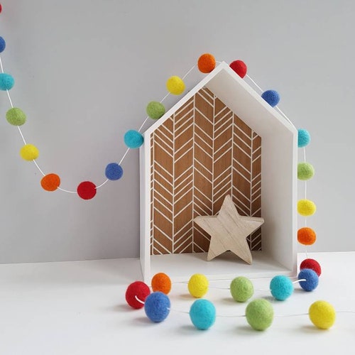 Rainbow Pom Pom Garland Nursery Decor Nursery Garland Etsy UK
