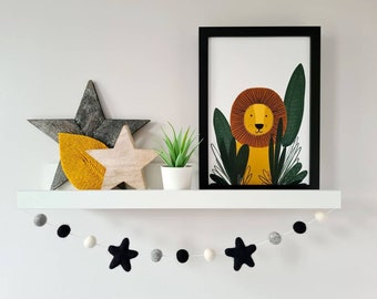 Black and Grey Felt Ball Garland - Monochrome Star Bunting