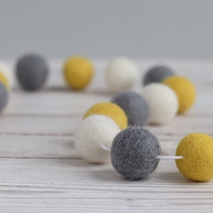 Yellow, Grey and White Pom Pom Garland - Mustard and Grey Decor