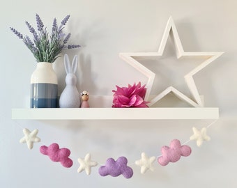 Pink Cloud and Star Garland - Felt Nursery Decor