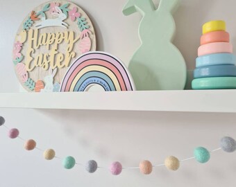 Pastel Rainbow Pom Pom Garland - Easter Garland - Spring Decor