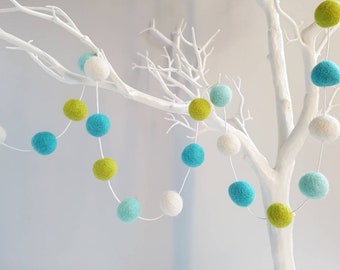 Frosty Felt Ball Garland - Turquoise and Lime