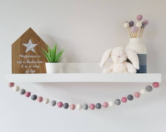 Pink and Grey Felt Ball Garland - Bedroom Decor