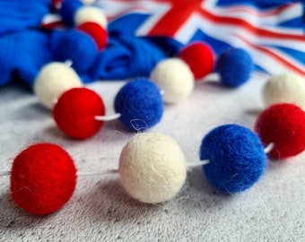 Red, White and Blue Felt Ball Garland - Union Jack