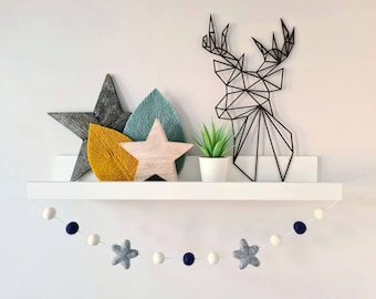 Navy Felt Ball and Star Garland - Navy Blue Nursery Decor