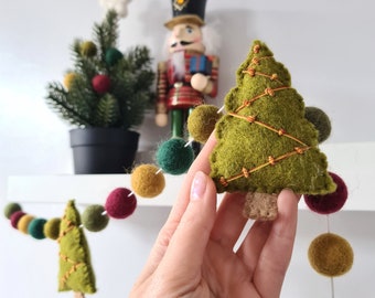 Autumn Tree Felt Ball Garland - Christmas Decor - Double Sided