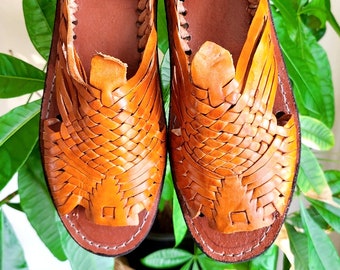 Men's Authentic Mexican Huaraches, Pachuco, Real Leather, Handmade Open toe Sandals, Orange, Woven Leather, Mens size 7 sandals, Mens size 8