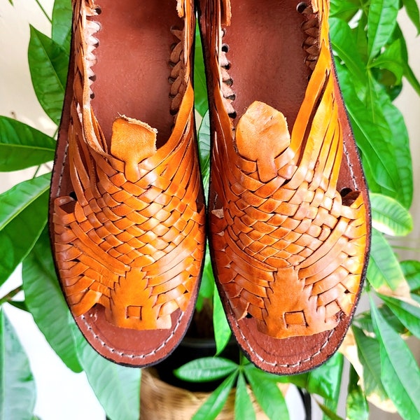Men's Authentic Mexican Huaraches, Pachuco, Real Leather, Handmade Open toe Sandals, Orange, Woven Leather, Mens size 7 sandals, Mens size 8