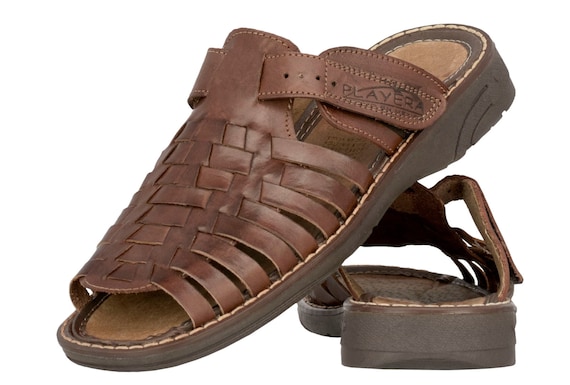 Men's New Leather Soft Woven Handmade Sandals Flip Flop Slip Huaraches Brown 