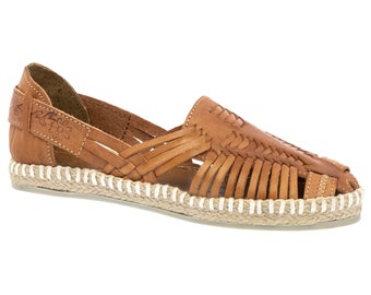 Sandales pour femmes bout fermé en cuir huaraches mexicaines faites à la main marron clair