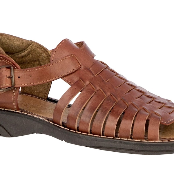 Mens Real Mexican Huaraches Open Toe Dress Sandals Chedron Brown, Buckle Sandals, Handmade Woven Leather Sandals, Outdoor Sandals
