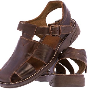 Men's Brown Leather Sandals, Real Mexican Huaraches Closed Toe, Ankle Strap, Fisherman Sandals, Outdoor Sandals