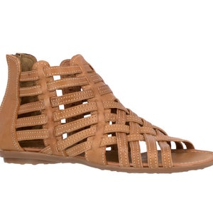 Womens Gladiator Leather Sandals, Handmade Mexican Huaraches, Strappy Sandals, Sandalia, Open Toe, Zipper, Light Brown