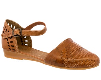 Women's Handmade Mexican Huaraches, Brown, Woven Leather Sandals, Ankle Strap Sandal