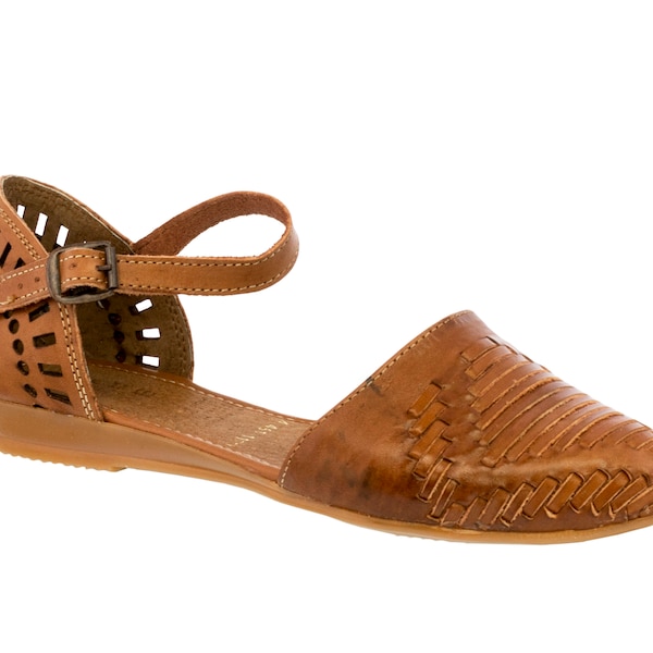 Women's Handmade Mexican Huaraches, Brown, Woven Leather Sandals, Ankle Strap Sandal