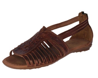 Women's Handmade Mexican Huaraches, Leather Sandals, Open Toe, Zipper Sandals, Chedron