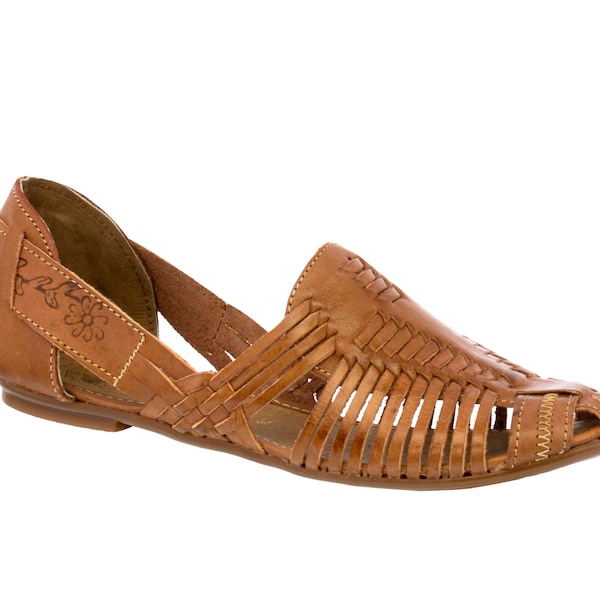 Huaraches mexicaines pour femmes, sandales tissées en cuir faites à la main, sandalia à bout fermé marron