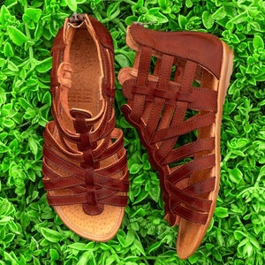 Women's Mexican Huaraches, Real Leather Sandals, Zipper, Gladiator Style Open Toe Handmade Sandalia