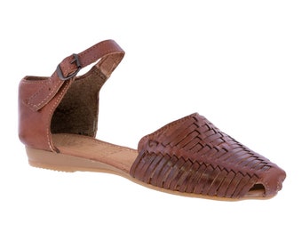 Women's Leather Sandals, Authentic Handmade Mexican Huaraches, Closed Toe, Ankle Strap Sandals, Chedron