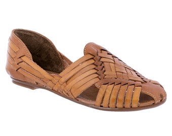 Women's Leather Sandals, Authentic Handmade Mexican Huaraches, Closed Toe, Slip On Sandals, Brown