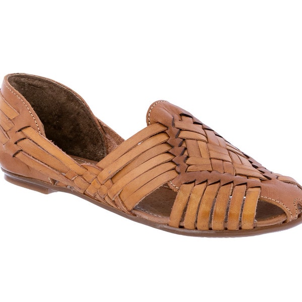 Women's Leather Sandals, Authentic Handmade Mexican Huaraches, Closed Toe, Slip On Sandals, Brown