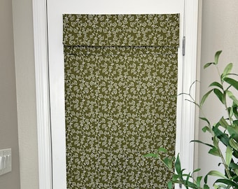 Olive Green Floral Print French Door Curtain - 1 Panel