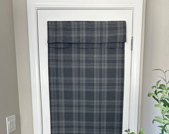 Clearance! 25" w x 70" L BrioLux™ Dark Gray Plaid Blackout Luxury Door Curtain 1 Panel No Returns
