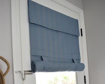 Clearance! 29" w x 86" L Morning Blue Herringbone XL Drop Down Extra Long French Door Curtain No Blackout No Returns