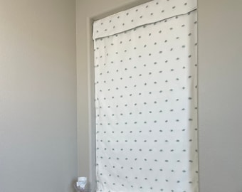 Clearance! 35" w x 59.5" L Dino Dots Blackout Nursery Curtain 1 Panel (Greenish Blue poms on off white panel) No Returns