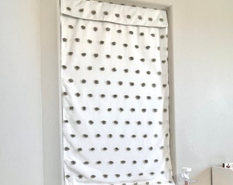 Clearance! 35" w x 60" L Elephant Puffs Blackout Nursery Curtain 1 Panel (Medium gray poms on off white panel)