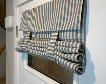 Clearance! 11" w x 39" L Blackout Morning Blue Striped Sidelight Curtain - 1 panel No returns