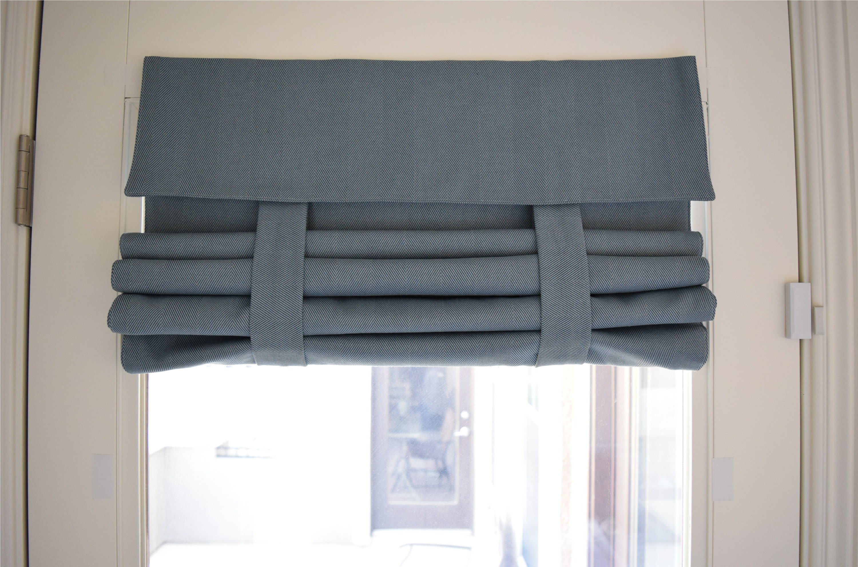 Clearance! 24" w x 42" L Morning Blue Herringbone French Door Curtain 1 panel No blackout No returns