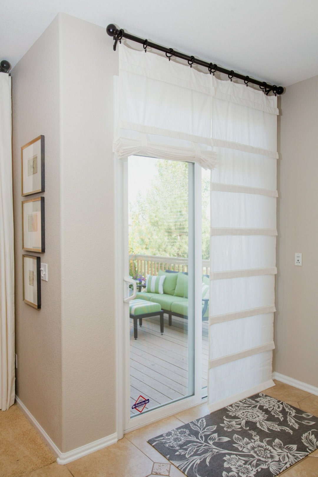 LINENZONE Cortina de puerta de patio blanca transparente para puerta  corredera con bordado de hojas de carbón gris. Cortinas extra anchas para  puertas