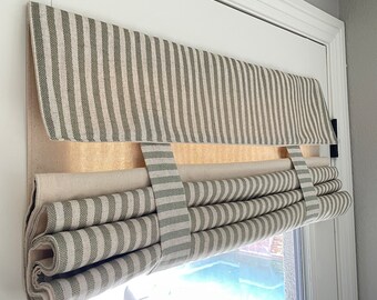 Reversible Sage Striped and Oatmeal Door Curtain 1 Panel